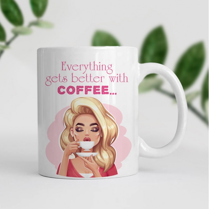 Чаша с надпис "Everything gets better with coffee"  - 3