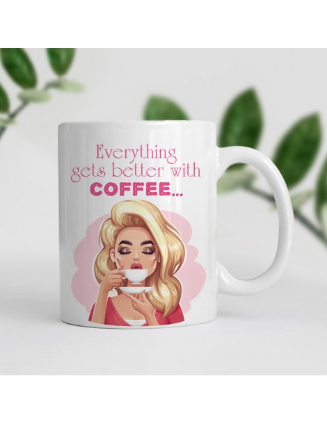 Чаша с надпис "Everything gets better with coffee"  - 3