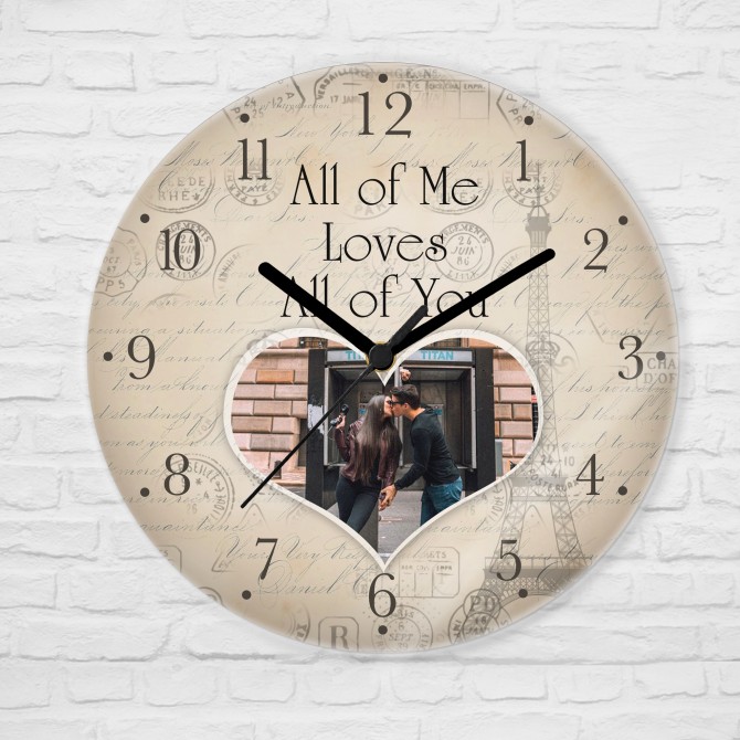 Часовник за двойка със снимка Ретро, "All of me loves...", 20см  - 2
