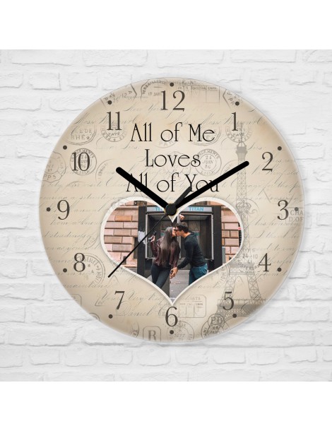 Часовник за двойка със снимка Ретро, "All of me loves...", 20см  - 2