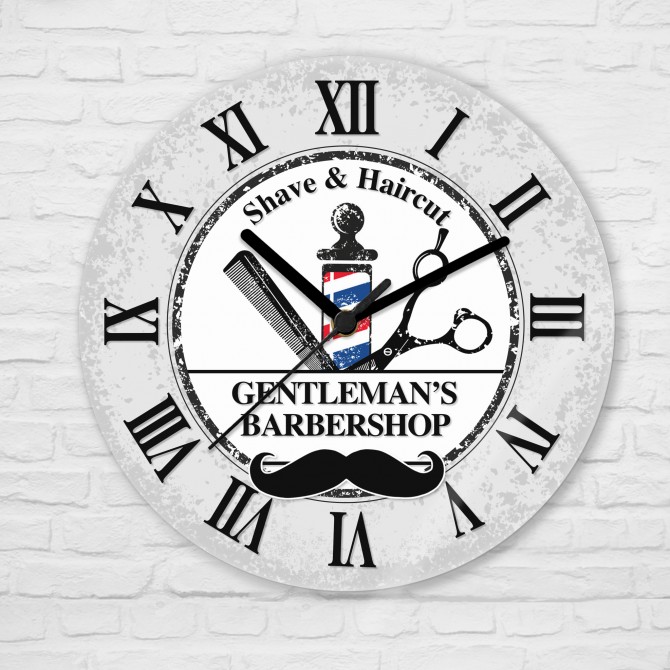 Стъклен часовник "Barbershop" с текст по избор  - 3