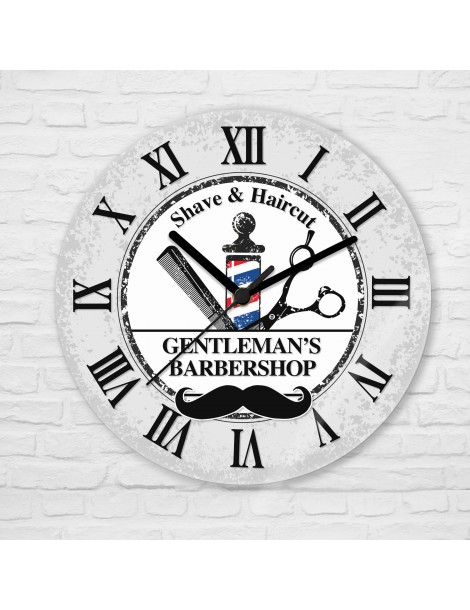 Стъклен часовник "Barbershop" с текст по избор  - 3