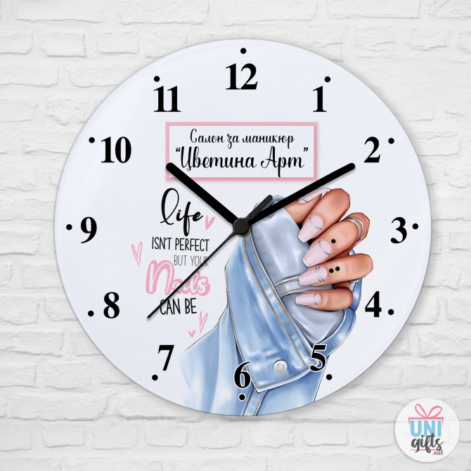 Стъклен часовник за маникюристка + Име на салон  - 2
