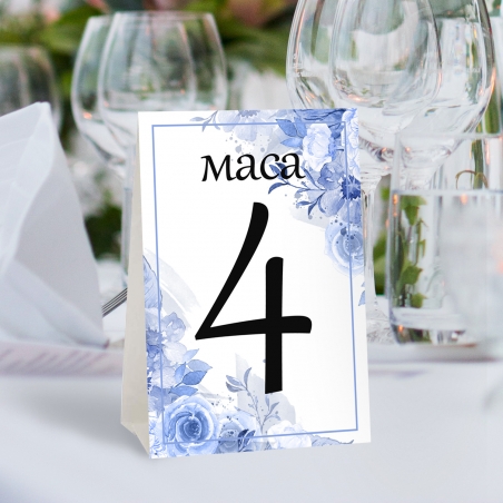 Табелка с номер за маса Blue FLowers  - 1